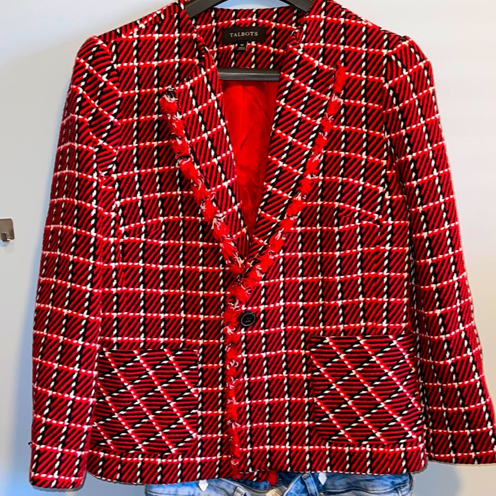 AMAZING CHERRY RED BASKET WEAVE BLAZER!
